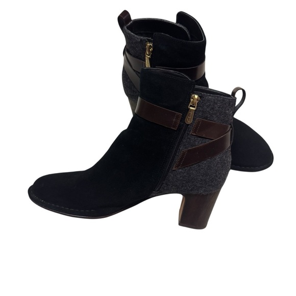 Clarks Spiced River Ankle Boots Booties black Suede gray wool tweed size 10 - Picture 5 of 9